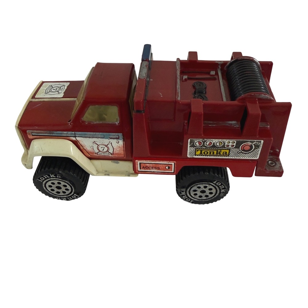 Vintage‎ Tonka Rescue 7 Fire Truck Metal Base Red Pickup Toy Late 70s 80s